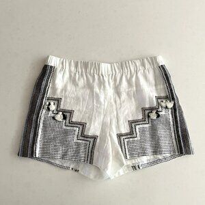J Crew White Linen Embroidered Shorts with tassels